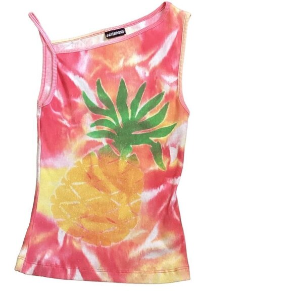 Juxtapose One Shoulder Ribbed Tank Top Tie Dye Pineapple Graphic Sz M 120L - Picture 2 of 8